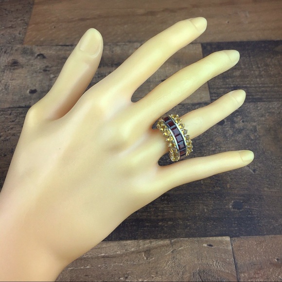 Vintage Garnet & Citrine Gemstone Silver Ring 9 - Picture 4 of 14